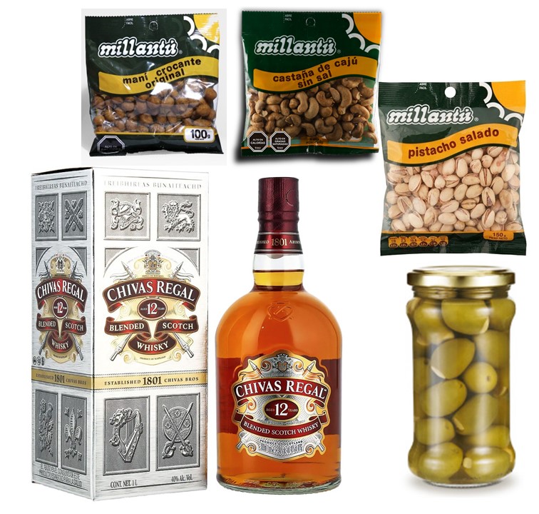 Whisky Chivas Regal 12 Aos 40 750cc Mani, Pistacho, Castaas y Aceitunas